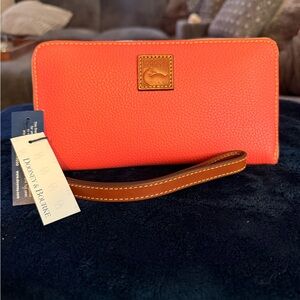 Dooney & Bourke geranium large zip wallet. New Raleigh leather